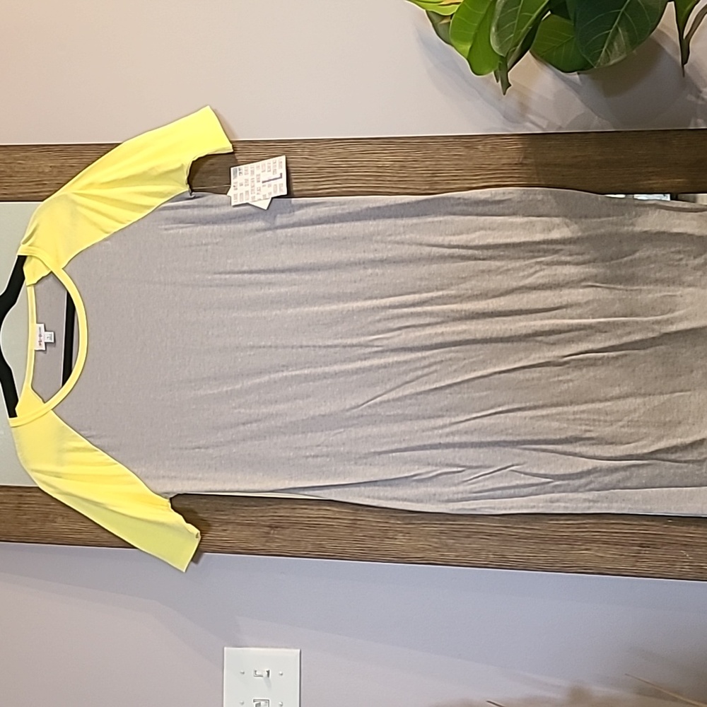 LuLaRoe Julia Dress - Gray & Yellow